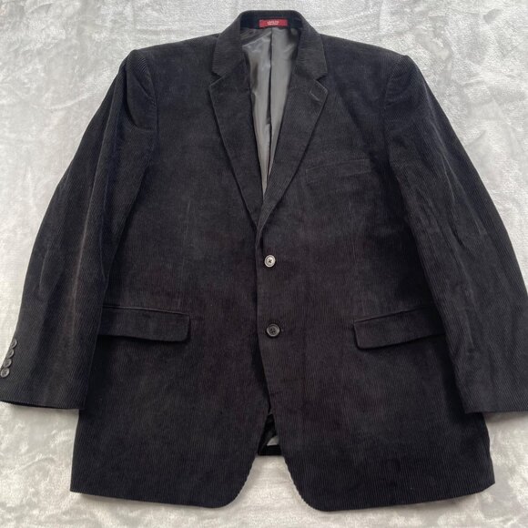 Adolfo Sport Coat Mens 48R Black Plush Corduroy 100% Cotton Two Button